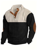 Long Sleeve Color Block Corduroy Sweater - Men's Casual Knitted Outerwear for Autumn and Winter - Stand Collar