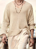 [Long Sleeve V-neck Knit Sweater] Men's Solid Knit V-neck Long Sleeve Sweater With Hollow Pieces, Chic And Trendy Tops For Spring And Autumn Daily And Holiday Leisurewear