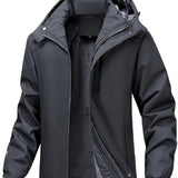 Thick Warm Hooded Polyester Jacket - Men's Casual Windproof Leisure Style Outerwear for Fall/Winter - Zip-Up Conventional Version Autumn/Winter