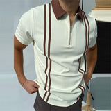 Summer Fashion Patchwork Men Polo Shirts Casual Turn-down Collar Zipper Design Short Sleeve Tops Harajuku Mens' Streetwear