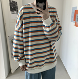 Men's Loose Round Collar Hoodies Striped Printing Sweatshirts Long Sleeves Clothing Pullover Fashion Trend Coats M-2XL