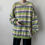 Men's Loose Round Collar Hoodies Striped Printing Sweatshirts Long Sleeves Clothing Pullover Fashion Trend Coats M-2XL