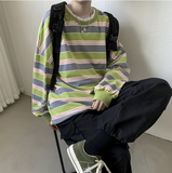 Men's Loose Round Collar Hoodies Striped Printing Sweatshirts Long Sleeves Clothing Pullover Fashion Trend Coats M-2XL