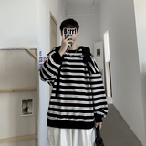 Men's Loose Round Collar Hoodies Striped Printing Sweatshirts Long Sleeves Clothing Pullover Fashion Trend Coats M-2XL