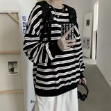 Men's Loose Round Collar Hoodies Striped Printing Sweatshirts Long Sleeves Clothing Pullover Fashion Trend Coats M-2XL