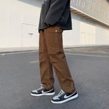 Cotton Pocket Cargo Pants Men Fashion Brown Black White Casual Pants Men Streetwear Loose Hip-hop Straight Pants Mens Trousers