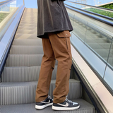 Cotton Pocket Cargo Pants Men Fashion Brown Black White Casual Pants Men Streetwear Loose Hip-hop Straight Pants Mens Trousers
