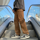 Cotton Pocket Cargo Pants Men Fashion Brown Black White Casual Pants Men Streetwear Loose Hip-hop Straight Pants Mens Trousers