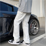 Cotton Pocket Cargo Pants Men Fashion Brown Black White Casual Pants Men Streetwear Loose Hip-hop Straight Pants Mens Trousers