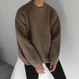 men's wear sweater autumn and winter loose all-match Korean style vintage oversize kintted sweater round collar pullover