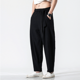 Hemp Tai Chi Trousers Traditional Chinese Clothing For Men Oriental Clothes 5XL Tall Size Japanese Fashion Male Mens Baggy Pants