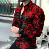 Casual Digital Printing Long Sleeve Tops Men Spring Autumn Fashion Shirts Turn-down Collar Buttoned Shirt Men's  Streetwear