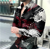 Casual Digital Printing Long Sleeve Tops Men Spring Autumn Fashion Shirts Turn-down Collar Buttoned Shirt Men's  Streetwear