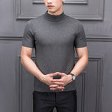 Brand New Autumn Men's Sweater Pure Color Semi-high Collar Knitting for Male Half-sleeved Sweaters Tops