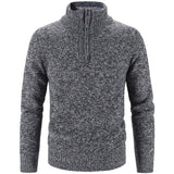 Autumn Winter Thick Knitted Sweater Men Pullovers Solid Color Zipper Mock Neck Slim Fit Knit Pullovers Men Causal Sweater Man