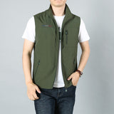 Men Waistcoat Jackets Vest Spring New Solid Color Stand Collar Climbing Hiking Work Sleeveless with Pocket M-6Xl Brand Sale