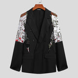 Gotmes Men Blazer Mesh Patchwork See Through Streetwear Double Breasted Lapel Long Sleeve Outerwear Fashion Men Casual Suits