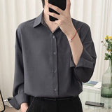 Spring All-match Sexy Mens Shirts Top Quality Chiffon Button Up Long Sleeve Casual Solid Color Loose Satin Shirt