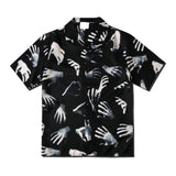 Harajuku Men Shirts Black Flower Print Short Sleeve Single Breasted Loose Shirt  Hip Hop Beach Casual Streetwear Unisex