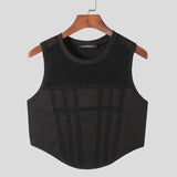 Mens Mesh Patchwork Elastic Curved Hem Vest