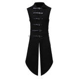 Men's Black Gothic Steampunk Velvet Vest Medieval Victorian Double Breasted Men Suit Vests Tail Coat Stage Cosplay Prom Costume