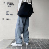 Men Jeans Solid Drawstring Denim Full Length Straight Loose Males All-match Trendy Punk Baggy Retro Leisure Chic Cowboy Trousers