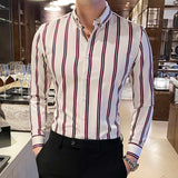 Plus Size 5XL-M Korean Long Sleeve Striped Shirts Men Clothing Simple Slim Fit Business Casual Office Blouse Homme Hot Sale