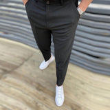 Autumn Casual Business Men Solid Pants Fashion Slim Fit Long Trouser For Men's Mid Waist Buttoned Design Pants Spring Streetwear