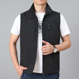 Men Waistcoat Jackets Vest Spring New Solid Color Stand Collar Climbing Hiking Work Sleeveless with Pocket M-6Xl Brand Sale