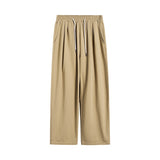 Legible Women Pant Casual Cotton Wide Leg Pants Retro Ankle Length Elastic Waist Loose Trousers Female