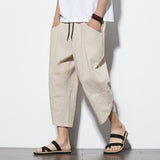 Summr Men Chinese Style Cotton Linen Harem Pants Men Streetwear Breathable Beach Pants Male Casual Calf-Lenght Trousers