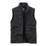 Men's Leisure Vest Solid Color Tooling Style Waistcoat Thin Fishing Hiking Multi-Pocket Casual Loose Vest for Men