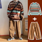 Men's Knitted Vintage Graphic Sweater with Pattern Brown Blue Pullovers Sweaters and Jumpers Korean Streetwear Harajuku