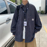 Corduroy Men Shirts For Men Clothing Harajuku Black Shirt Korean Style Men Shirt Long Sleeve Vintage Clothes Streetwear 3XL
