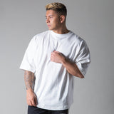 New Summer Running Oversized T-Shirt Men's Gym Bodybuilding Fitness Loose Casual Cotton Short Sleeve Men's Street Sports T-Shirt