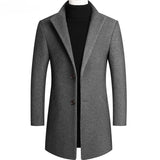New Autumn Winter Long Overcoat Men Fashion Slim  Fit Long Wool Blends Coats Men Solid Business Causal Windbreaker Jackets Men