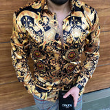 New Punk Style Men's Shirts Autumn Fashion Digital printing Shirts Male Slim Fit Long Sleeve Lapel Casual Party Shirt Tops