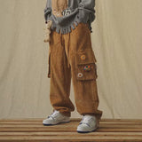 Gotmes Corduroy Pants Wide Leg Pants for Men Cargo Trousers Male Vintage Pants Winter Warm Japanese Harajuku Fashion Hip Hop