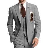 Beige Three Piece Business Party Best Men Suits Peaked Lapel Two Button Custom Made Wedding Groom Tuxedos Jacket Pants Vest