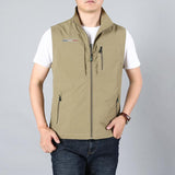 Men Waistcoat Jackets Vest Spring New Solid Color Stand Collar Climbing Hiking Work Sleeveless with Pocket M-6Xl Brand Sale