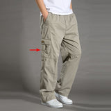 Men's Casual Trousers Cotton Overalls Elastic Waist Full Len Multi-Pocket Plus Fertilizer Men's Clothing Big Size Cargo Pants