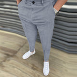 Autumn Casual Business Men Solid Pants Fashion Slim Fit Long Trouser For Men's Mid Waist Buttoned Design Pants Spring Streetwear
