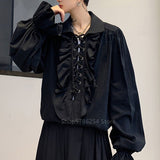Men Ruffle Shirts Blouse Tops Lace Up Retro Gothic Flare Sleeve Victorian White