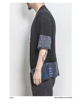 Men Color Block Kimono Black Shirts  Mens Fashions Casual Summer Shirts Male Designer Vintage Shirt Plus Size