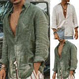 Men Casual Cotton Linen ShirtsStanding Collar Male Solid Color Long Sleeves Loose Tops Spring Autumn Handsome Men's Shirts