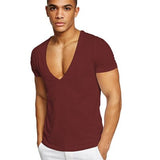Summer Sexy Deep V-Neck Men's T Shirt Low Cut Vneck Wide Vee Tee Male Tshirt Short Sleeve Causal Solid Tops Invisible Undershirt