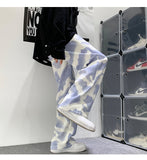 Blue Black Tie-dye Jeans Men Fashion Print Casual Baggy Jeans Mens Streetwear Loose Hip-hop Straight Denim Trousers Men M-2XL