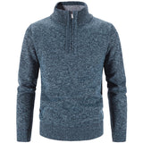 Autumn Winter Thick Knitted Sweater Men Pullovers Solid Color Zipper Mock Neck Slim Fit Knit Pullovers Men Causal Sweater Man