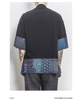 Men Color Block Kimono Black Shirts  Mens Fashions Casual Summer Shirts Male Designer Vintage Shirt Plus Size
