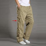 Men's Casual Trousers Cotton Overalls Elastic Waist Full Len Multi-Pocket Plus Fertilizer Men's Clothing Big Size Cargo Pants